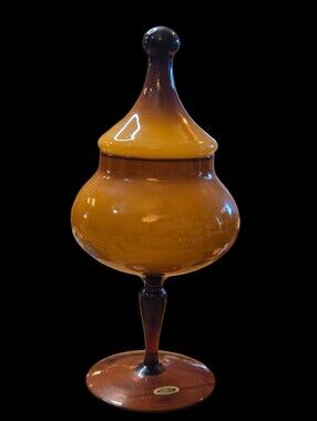 Mid-Century Modern Empoli Glass Pedestal Compote | Butterscotch Glass Italy